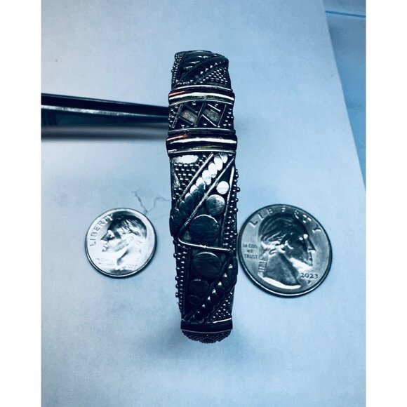 Vintage Sterling Silver 925 Etched Cuff Bracelet Tribal Design Size 6 Estate - Picture 7 of 9